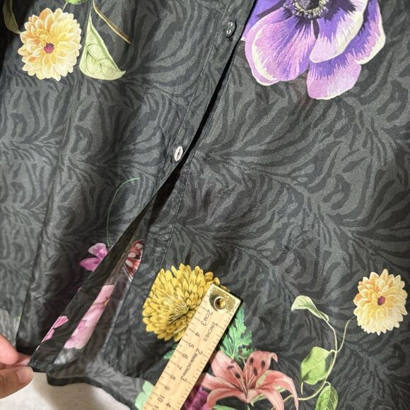 Johnny Was Top Plus 2X Blooming  100% Silk Floral Semisheer Roll Tab Sleeve READ - Picture 5 of 13